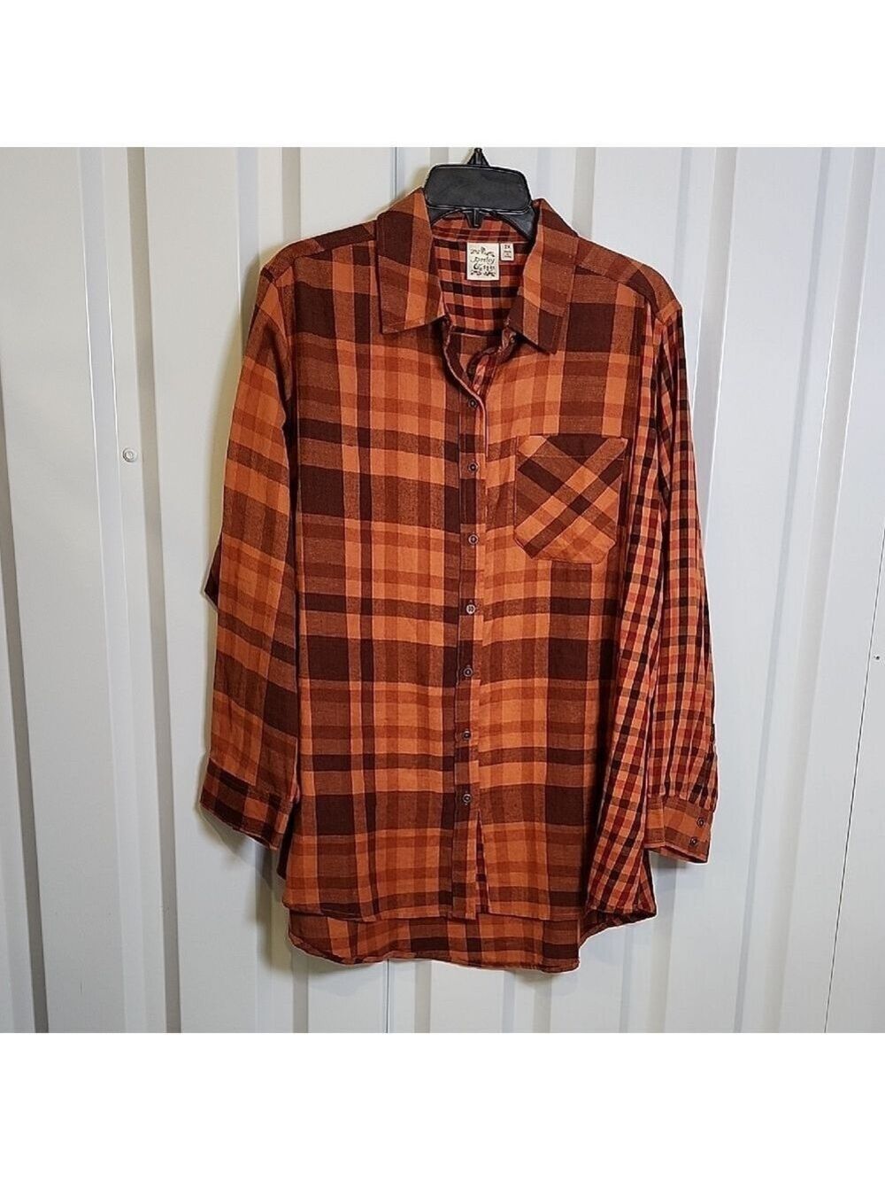 Parsley And Sage Womens Orange Plaid Flannel Shirt 2X